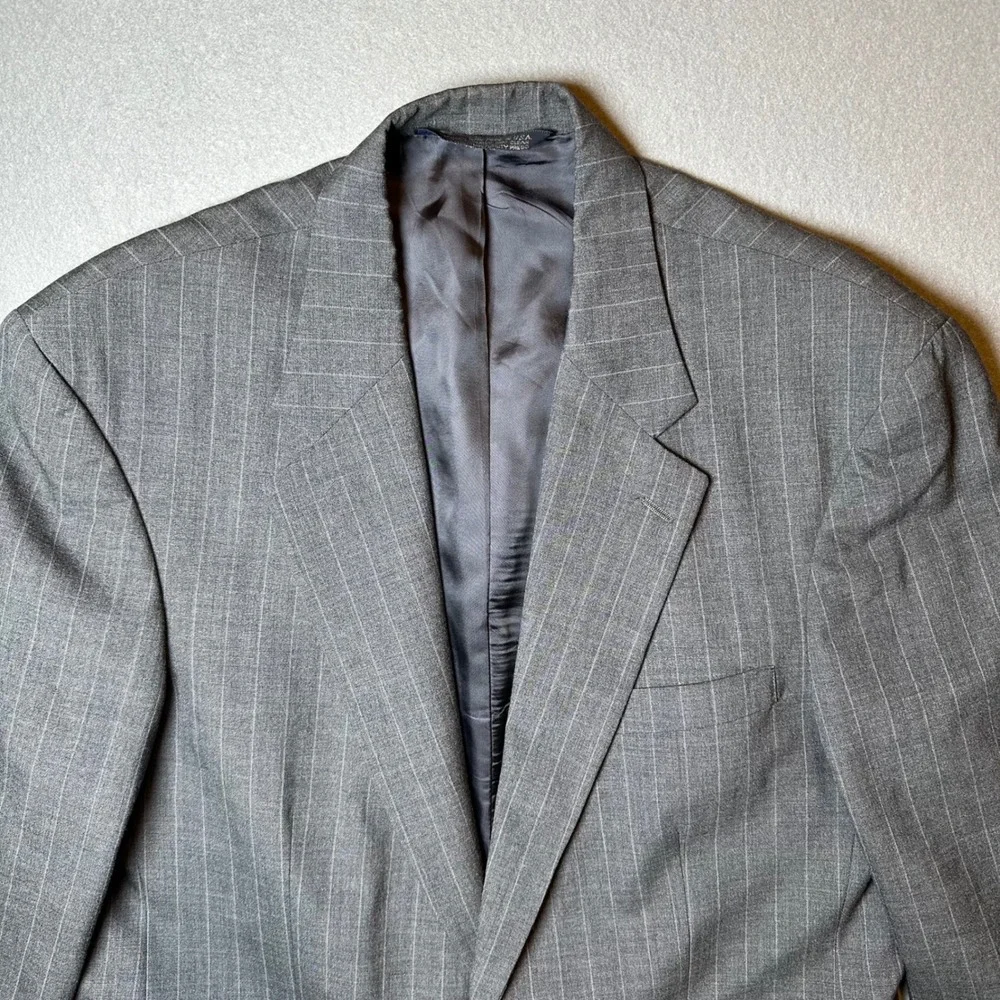 Lands End Mens 42R Grey Pinstripe 100% Worsted Wool Two Button Blazer Sport Coat
